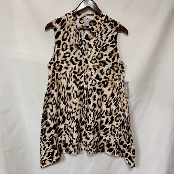 Chicos NWT Leopard Print Cotton Slub Tunic Tank Size 1 - Picture 2 of 13